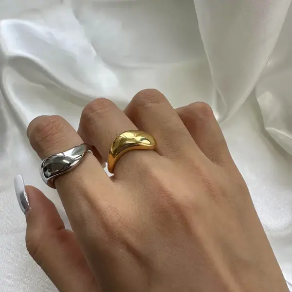 Wholesale 304 Stainless Steel Geometric PVD Coated 18K Real Gold Plated Simple Style Artistic Rings