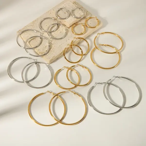 Wholesale PVD Coated Real Gold Plated 18K Gold Solid Color 304 Stainless Steel Simple Style Waterproof Non Tarnish Hoop Earrings