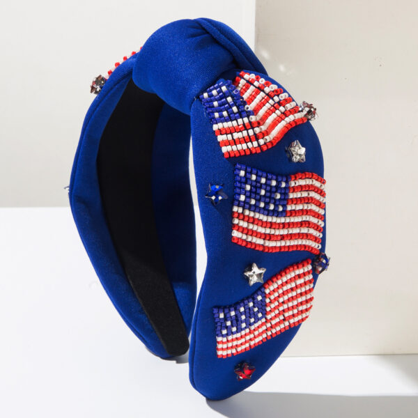 Wholesale Cross-border New European and American Popular Creative Hair Band High-end Light Luxury American Flag Rice Beads and Diamonds Independent Day Hair Accessories