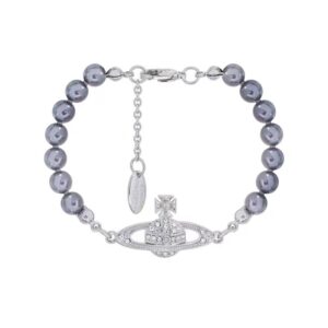 Gray pearl silver saturn bracelet