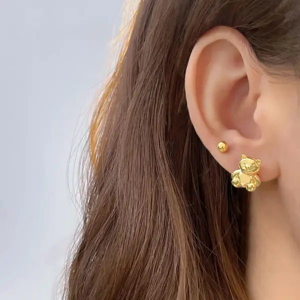 Copper Bear Electroplating Electroplated K Gold Plated Golden Plated White Gold Plated Cute Simple Style Plating Ear Studs