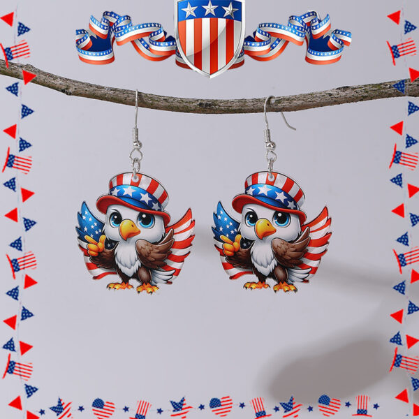 Wholesale EZ5362 Cross-border European and American Earrings New American Flag Independence Day Red and White Animal Earrings Ear Decoration Gift