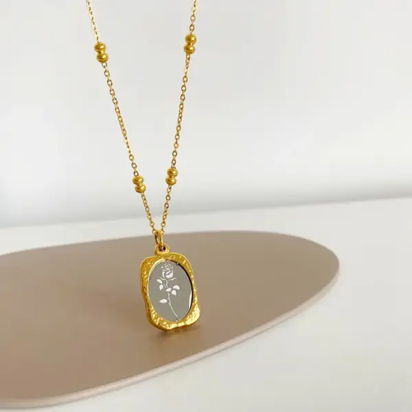 Wholesale PVD Coated Real Gold Plated 18K Rose 304 Stainless Steel Sweet Simple Style Waterproof Non Tarnish Pendant Necklace Long