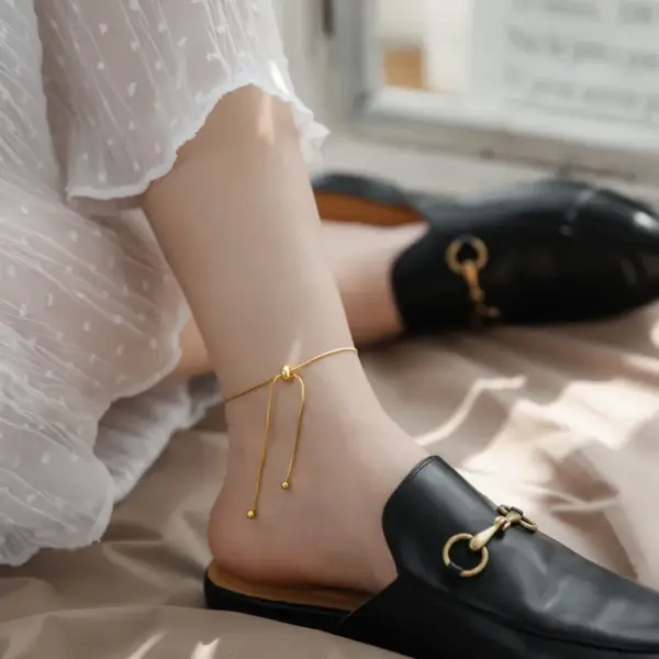 Wholesale PVD Coated Real Gold Plated 18K Gold Solid Color 304 Stainless Steel Simple Style Waterproof Non Tarnish Bracelets Anklet Necklace