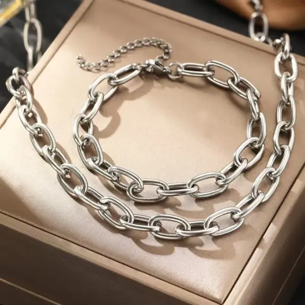 Wholesale 304 Stainless Steel Solid Color PVD Coated 18K Real Gold Plated Simple Style Waterproof Non Tarnish Gold Jewelry Set