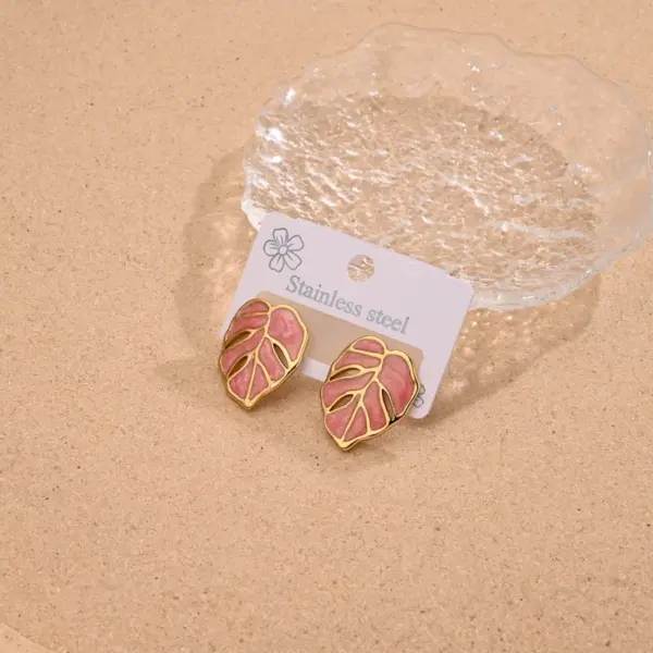 Wholesale 1 Pair/Package Casual Elegant Sweet Leaves Enamel Hollow Out 304 Stainless Steel Ear Studs