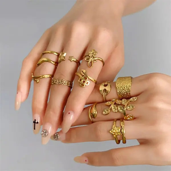 Wholesale Fashionable Retro Titanium Steel Ring Non-Fading Women's High-End Luxury Open Stainless Steel Ring Adjustable Geometric Pattern