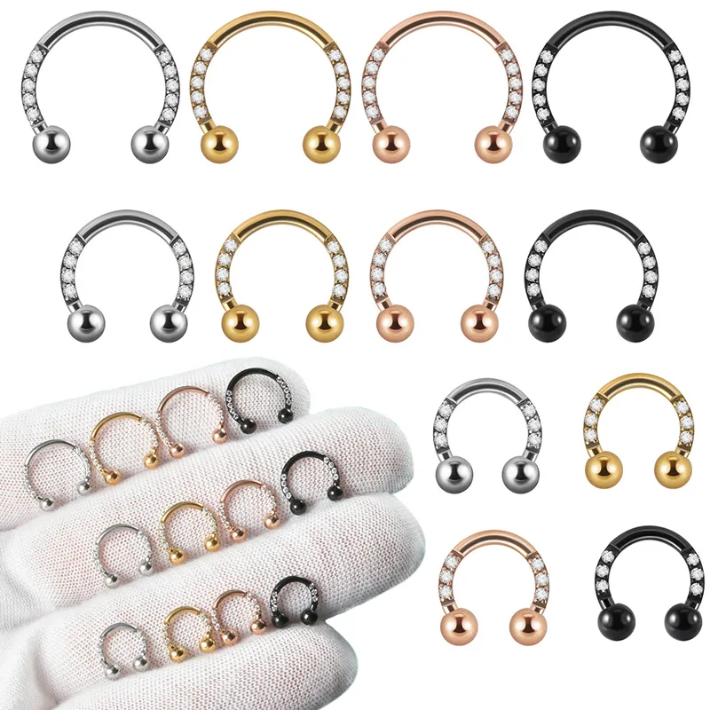Wholesale 1 Piece Nose Rings & Studs Vacation U Shape 304 Stainless Steel Plating Zircon 18K Gold Plated Nose Pin