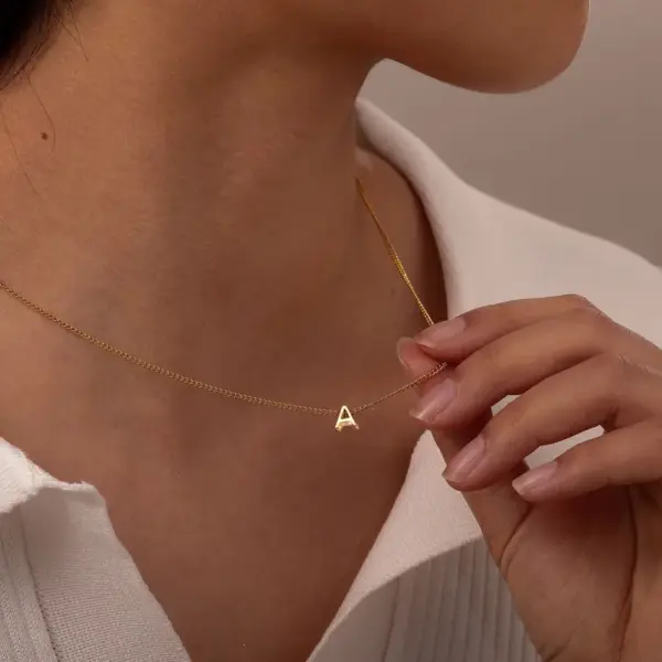 PVD Coated Real Gold Plated 18K Gold Letter 201 Stainless Steel Elegant Waterproof Non Tarnish 201 Stainless Steel Pendant Necklace