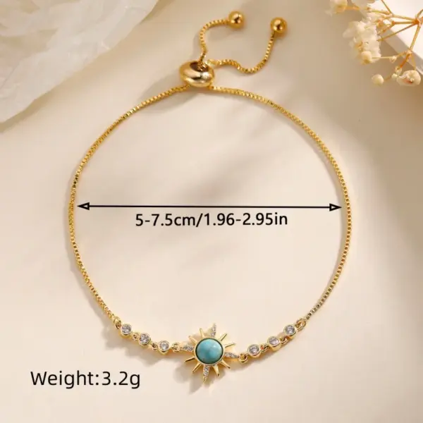 Wholesale Copper 18K Gold Plated Basic Modern Style Classic Style Plating Inlay Sun Turquoise Zircon Bracelets