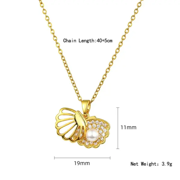 Wholesale Jewelry Elegant Shell 304 Stainless Steel Copper Artificial Pearls Zircon 18K Gold Plated K Gold Plated Plating Inlay Pendant Necklace