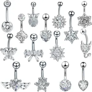 Wholesale 1 Piece Sweet Heart Shape Stainless Steel Plating Inlay Zircon Women's Belly Ring