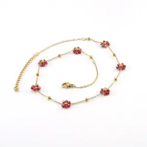 Dark Red-Necklace / 18k gold plating