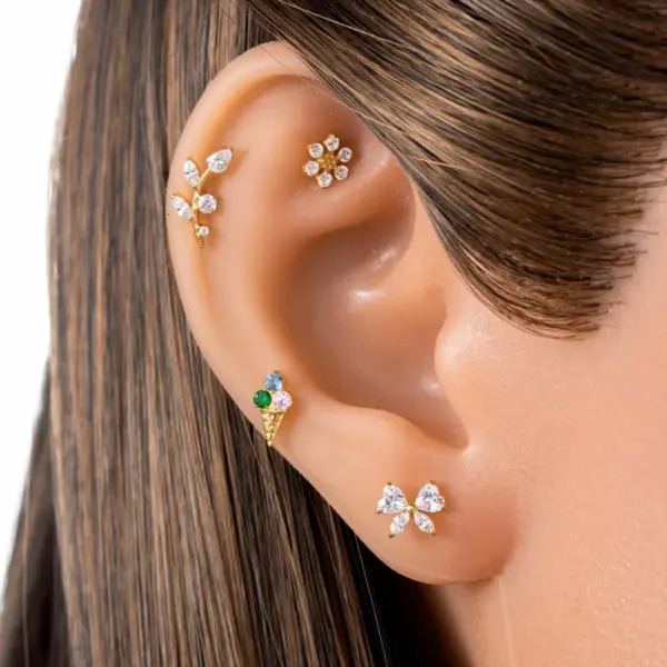 1 Piece Ear Cartilage Rings & Studs Elegant Streetwear Floral Butterfly G23 Titanium Plating Ear Cartilage Rings & Studs