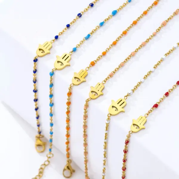 Wholesale Fashion Devil's Eye Palm Stainless Steel Inlay Beads Bracelets