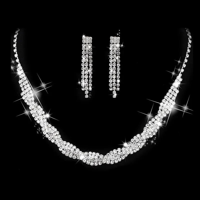Wholesale Fashion Tassel Copper Layered Plating Rhinestone Bracelets Earrings Necklace
