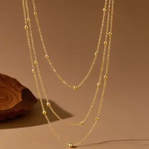 X0178-Multi-layered Ball Chain Necklace- Gold