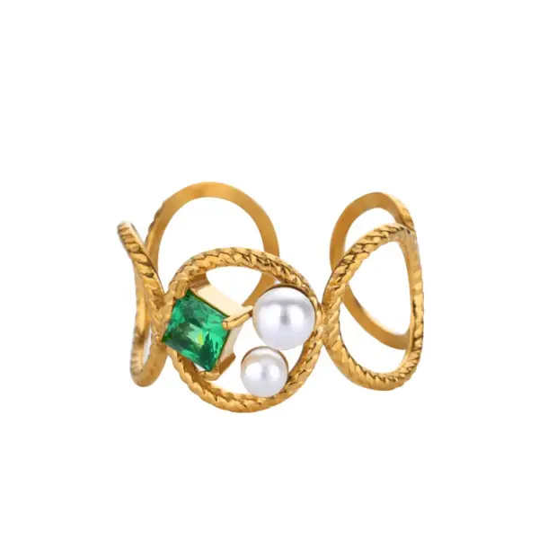 Wholesale PVD Coated Real Gold Plated 18K Gold Geometric 304 Stainless Steel Vintage Style French Style Waterproof Non Tarnish Open Rings