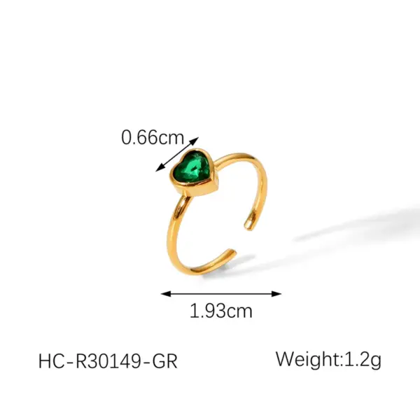 Wholesale 304 Stainless Steel Heart Shape PVD Coated Zircon 18K Real Gold Plated Vacation Modern Style IG Style Waterproof Non Tarnish Inlay Red Open Rings
