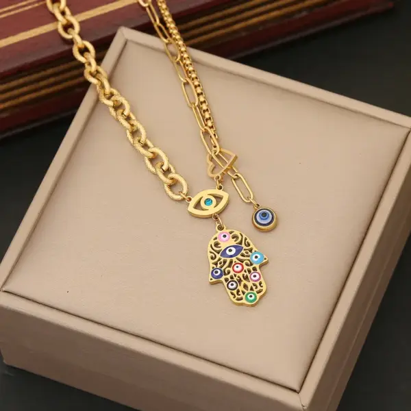Wholesale PVD Coated 18K Gold Real Gold Plated Palm Stainless Steel Vintage Style Waterproof Non Tarnish 304 Stainless Steel Pendant Necklace