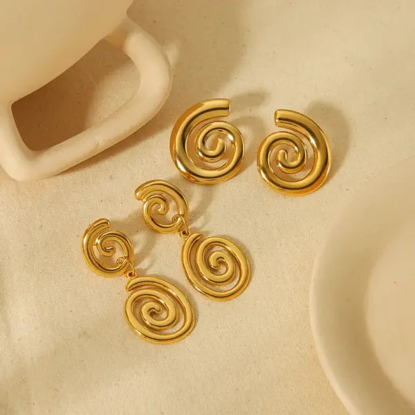PVD Coated Real Gold Plated 18K Gold Spiral Stripe 304 Stainless Steel Simple Style Waterproof Non Tarnish Drop Earrings
