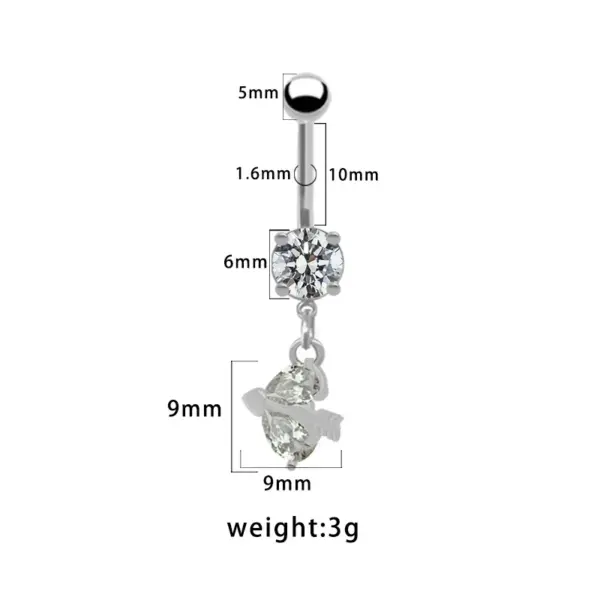 Wholesale 1 Piece 316L Stainless Steel Alloy Resin Rhinestones Glass Belly Rings Star Moon Heart Shape Waterproof Non Tarnish Surgical Steel White Gold Plated Women's