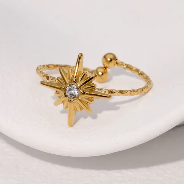 Wholesale PVD Coated Real Gold Plated 18K Gold Star 304 Stainless Steel Modern Style Simple Style IG Style Waterproof Non Tarnish Open Rings