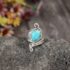 Wholesale Cross-Border New Retro Style Creative Open Inlaid Synthetic Turquoise Fashion Alloy Ring Jewelry