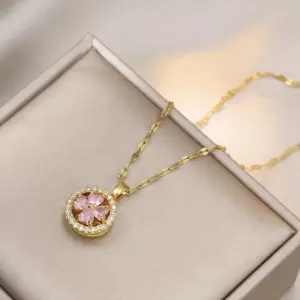X0060 Gold Pink Rotating Necklace