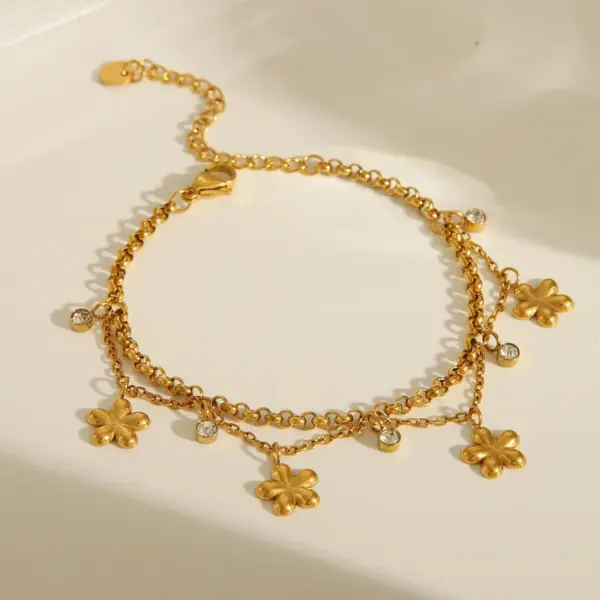 Wholesale Beach Sweet Artistic Star Flower Butterfly 304 Stainless Steel 18K Gold Plated Zircon Bracelets In Bulk
