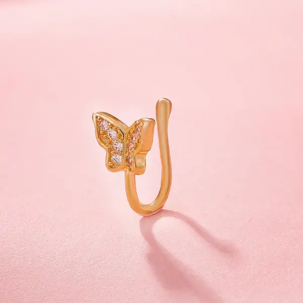 Wholesale Fashion Butterfly Copper Inlaid Zircon U-shaped False Nose Ring Piercing Jewelry Nose Pin