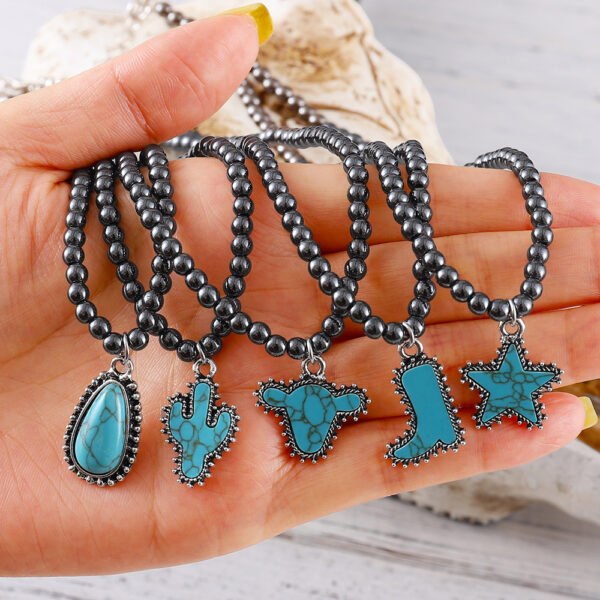 Wholesale New Ins Style Popular Fashion Elegant Black Ball Bead Necklace Women's Cowboy Boots Bull Head Five-Pointed Star Jewelry