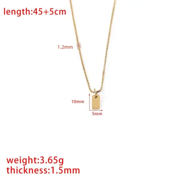 Wholesale 304 Stainless Steel Rectangle Ion Plating (IP) 18K Real Gold Plated Simple Style Waterproof Non Tarnish Box Chain Rose Gold Gold Silver Pendant Necklace