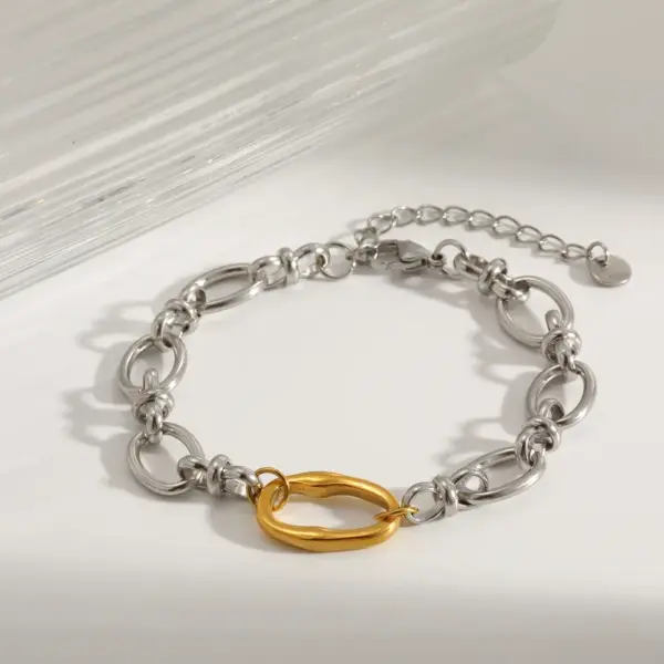 Vacuum Electroplating (In Furnace) Plated 18K Real Gold Paper Clip Love Shape 304 Stainless Steel Women's Suitable Lobster Clasp Bracelet