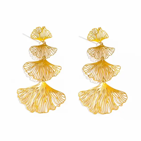 304 Stainless Steel Flower PVD Coated Stone-Free Real Gold Plated Handmade Romantic Shiny Waterproof Non Tarnish Surgical Steel Frill Drop Earrings Earrings