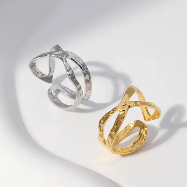 Wholesale PVD Coated Real Gold Plated Irregular Stainless Steel Fashion Waterproof Non Tarnish Open Ring