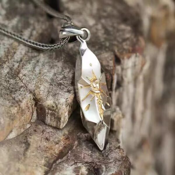 Wholesale European and American Personality Sun Rune Wishing Stone Pendant Retro Personality Meteorite Colorblock Stainless Steel Chain Hip Hop Necklace