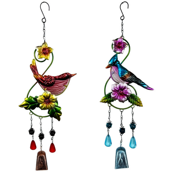 Wholesale Cross-border New Outdoor Bird Wind Bell Iron Crafts Pendant Glass Painted Garden Courtyard Decorations Hanging Ornaments