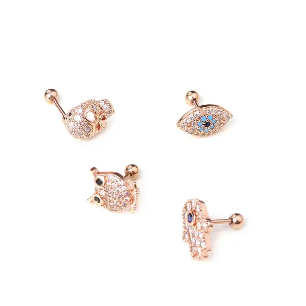 316L Stainless Steel Copper Zircon Ear Cartilage Rings & Studs Cartoon Character Waterproof Non Tarnish Surgical Steel Women'S