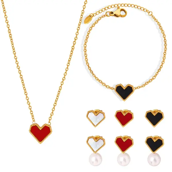 Wholesale 304 Stainless Steel Heart Shape PVD Coated Acrylic Shell 18K Gold Plated Real Gold Plated Elegant French Style Waterproof Non Tarnish Plating Inlay Gold Bracelets Earrings Necklace
