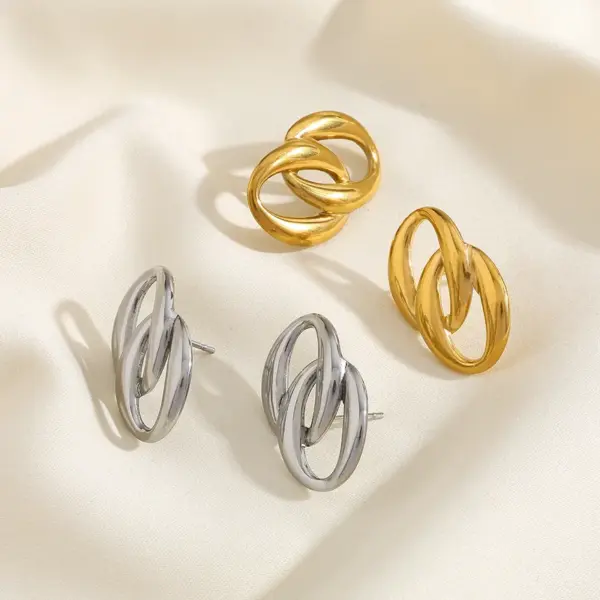 Wholesale Copper Oval Electroplating 18K Real Gold Plated Simple Style Gold Silver Drop Earrings