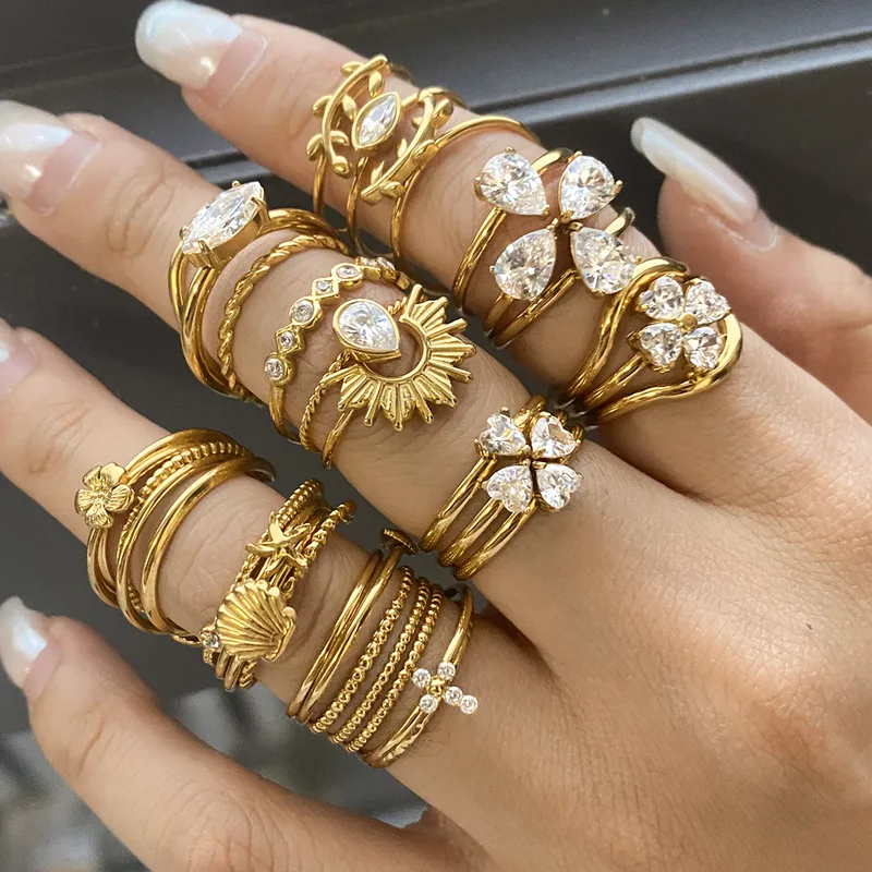 Wholesale 304 Stainless Steel Geometric PVD Coated 18K Real Gold Plated Real Gold Plated Classic Style Waterproof Non Tarnish Rings