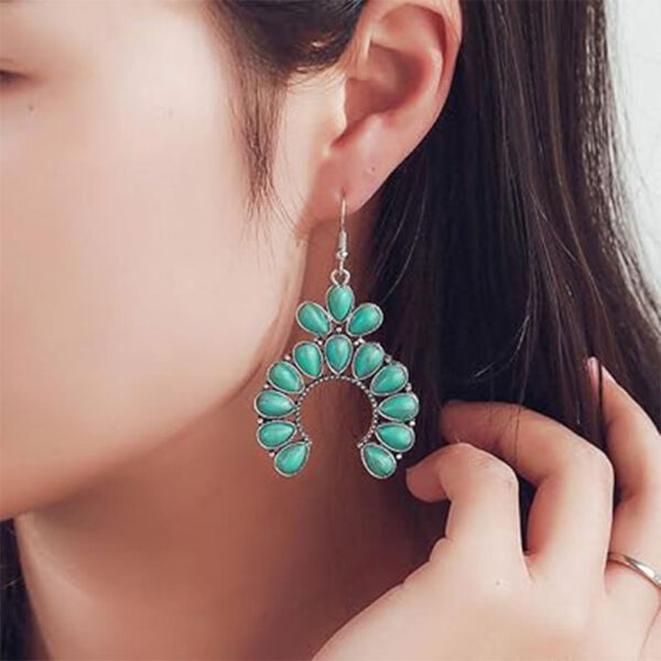 Wholesale European and American Cross-border Horseshoe Fan-shaped Acrylic Turquoise Earrings Alloy Vintage Bohemian Ethnic Style Earrings