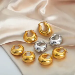 Wholesale 304 Stainless Steel Solid Color PVD Coated 18K Gold Plated Real Gold Plated Punk Simple Style Waterproof Non Tarnish Plating Gold Silver Earrings