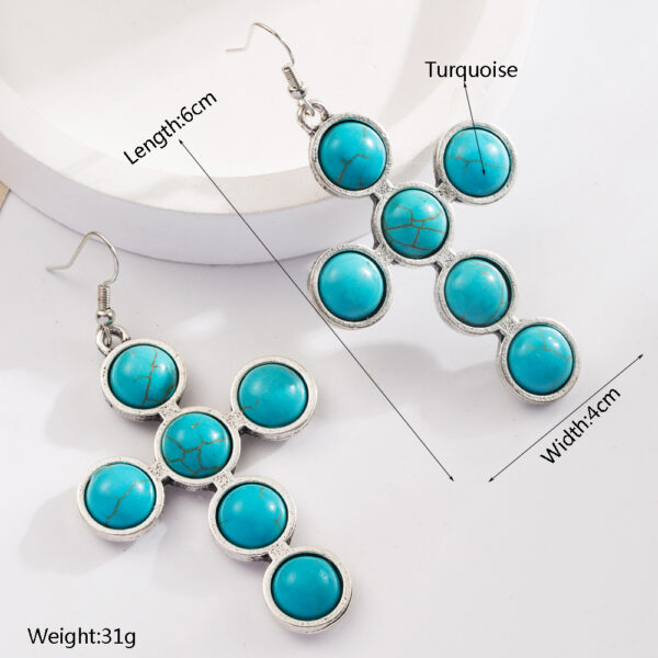 Wholesale Amazon Explosions Earrings Alloy Set Turquoise Cross Exaggerated Earrings Creative Bohemian Ear Jewelry