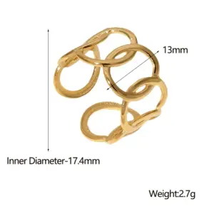 PVD Coated Real Gold Plated Geometric Stainless Steel Fashion Waterproof Non Tarnish Open Ring