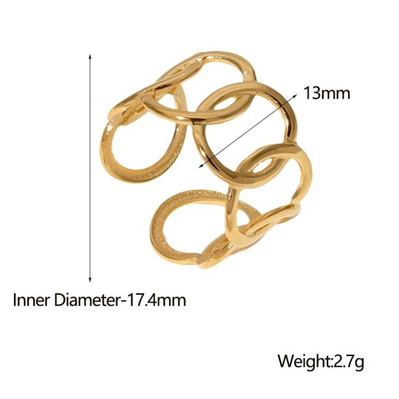 Wholesale PVD Coated Real Gold Plated Geometric Stainless Steel Fashion Waterproof Non Tarnish Open Ring