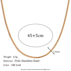 1.8mm S Chain-Gold Necklace-45cm+5cm
