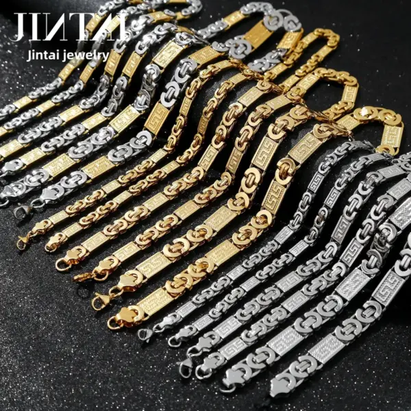Wholesale Trendy Titanium Steel Necklace Bracelet Set For Men Stainless Steel U-Shape Fashion Jewelry Unisex Gold Plated Quadrilateral Craft
