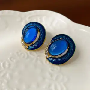 Silver Needle mid-ancient Diamond drop oil resin earrings